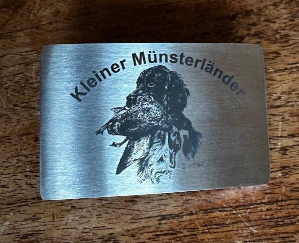 Gürtelschnalle aus Edelstahl Kleiner Münsterländer